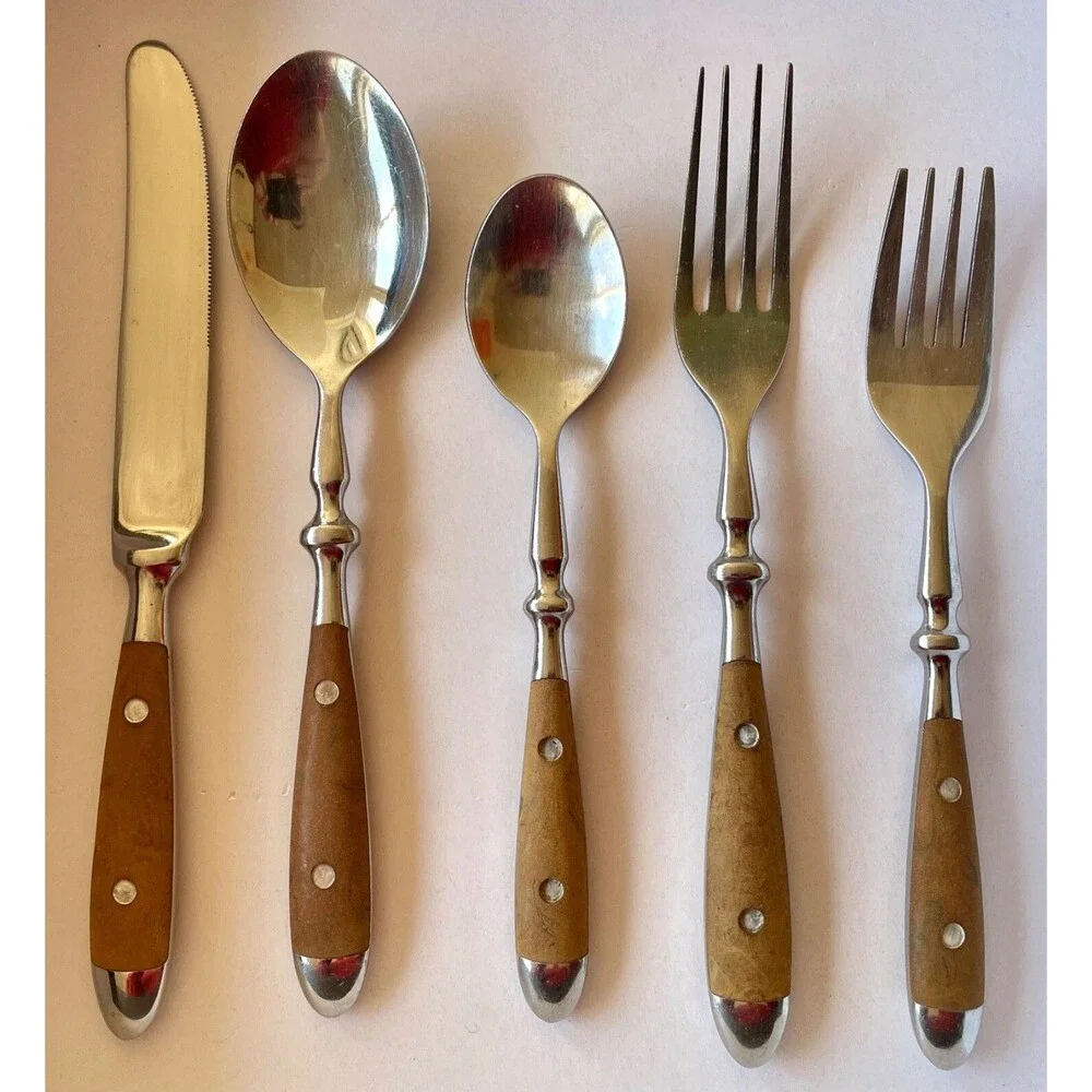Williams Sonoma CAFE BOIS Stainless Flatware Light Brown Rivet~ CHOOSE UTENSIL